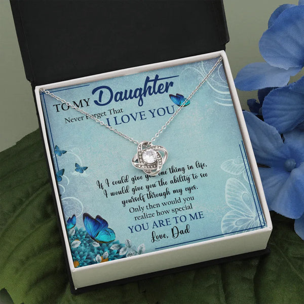Daughter Necklace from Dad, Love Knot Necklace for Daughter, Meaningful Daughter Present, Sentimental Birthday Christmas Keep
