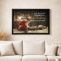 Nativity Scene Religious Christmas Wall Art, Santa Kneeling at Manger Canvas, Christian Holiday Canvas, Digital Download Present