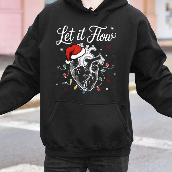 Let It Flow Anatomy Sweatshirt, Cardiac Nurse Christmas Hoodie, Humorous Nursing Hooded Pullover, ER Medical Student Holiday 