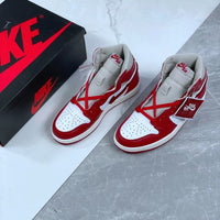 High Top Sneakers, White Red Gray Colorway, Lace Up Design, Casual Gift for Sneaker Fans