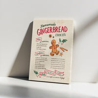 Watercolor Gingerbread Man Canvas Print, Gingerbread Cookie Recipe Canvas Wall Art, Holiday Baking Wall Decor, Christmas Kitchen Canvas