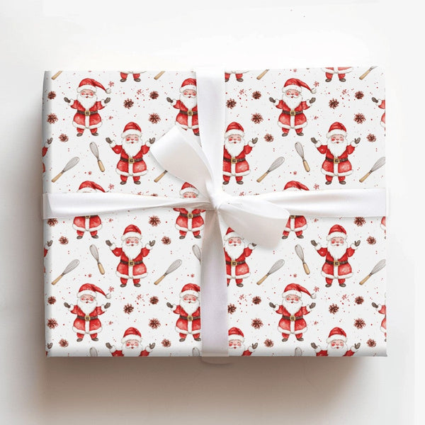 Pinecone and Whisk Gift Wrap Roll, Baking Santa Christmas Wrapping Paper, Culinary Chef Present Paper, Holiday Baker Gift Wra