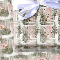 Adorable Dog Holiday Wrapping Paper, Christmas Corgi Wrapping Paper, Pink Door Winter Gift Wrap, Festive Puppy Paper