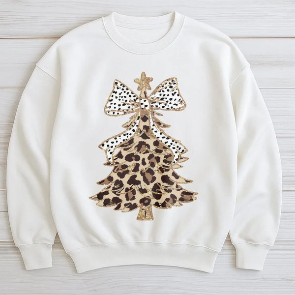 Polka Dot Bow Holiday Sweatshirt, Leopard Print Christmas Tree Sweatshirt, Adorable Xmas Tree Crewneck, Festive Winter Graphi