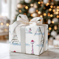 Eiffel Tower Watercolor Gift Wrap, Christmas in Paris Wrapping Paper, French Holiday Present Wrap, Festive Winter Cityscape Gift Wrap Roll