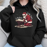 Santa Kneeling Nativity Sweatshirt, Jesus Is the Reason Christmas Hoodie, Christian Holiday Graphic Pullover, Faith Religious Xmas Present