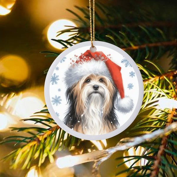 Santa Hat Winter Snowflakes Ornament, Havanese Dog Christmas Ornament, Holiday Ceramic Ornament, Pet Lover Tree Decor, Dog Mo