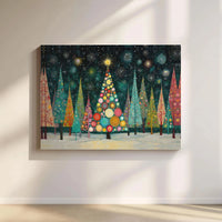 Colorful Night Snow Forest Print, Whimsical Christmas Tree Canvas Wall Art, Festive Holiday Decor, Digital Download Printable