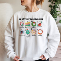 Humorous Labor and Delivery Nurse Xmas Pullover, 12 Days of L&D Nursing Sweatshirt, OB Nurse Holiday Crewneck, Hospital Staff Christmas Present