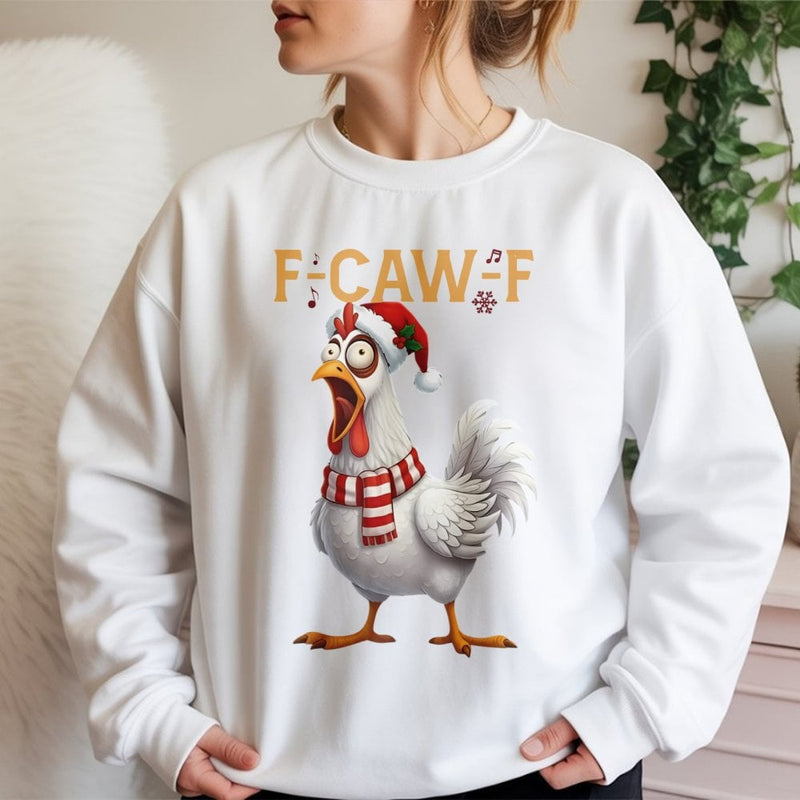 F-Caw-F Singing Rooster Holiday Shirt, Humorous Chicken Christmas Sweatshirt, Farm Animal Christmas Crewneck, Sarcastic Xmas Pullover