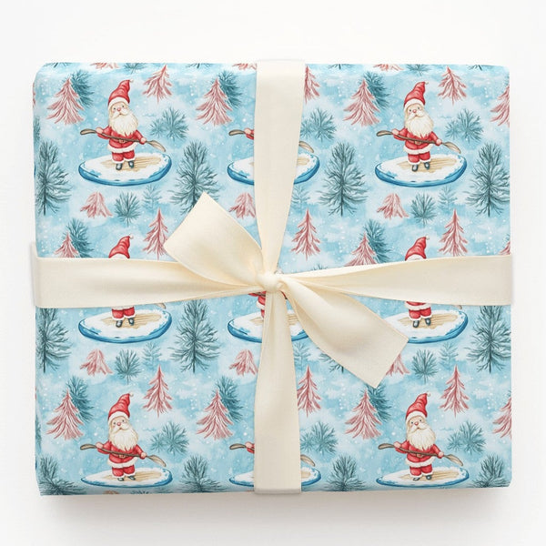Winter Ice Gift Wrap, Watercolor Paddleboarding Santa Wrapping Paper, Pastel Tree Christmas Gift Wrap, Festive Holiday Wrappi