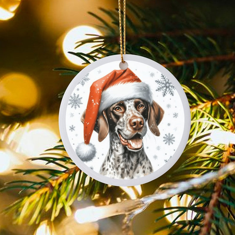 Santa Hat GSP Tree Ornament, German Shorthaired Pointer Christmas Ornament, Pet Dog Ceramic Ornament, Festive Holiday Decor Present