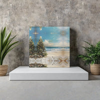 Tropical Ocean Palm Christmas Canvas Print, Coastal Christmas Tree Canvas Art, Beach Holiday Home Decor, Coastal Winter Canvas Art