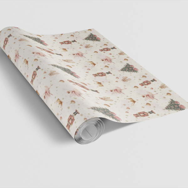 Ballerina Holiday Gift Wrap, Nutcracker Ballet Christmas Wrapping Paper, Twilight Waltz Toy Soldier Present Wrap, Pink Xmas G
