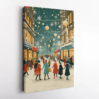 Winter City Street Canvas, Christmas Shopping Canvas Print, Snowy Holiday Street Wall Art, Festive Town Canvas, Holiday Home Decor Present