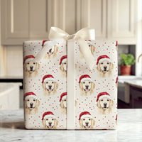 Dog Holiday Gift Wrap, Golden Retriever Christmas Wrapping Paper, Watercolor Santa Dog Wrapping Paper, Adorable Puppy Christmas Gift Wrap