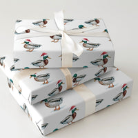 Santa Duck Gift Wrap, Mallard Duck Christmas Wrapping Paper, Watercolor Bird Wrapping Paper, Nature Lover Holiday Gift Wrap Roll