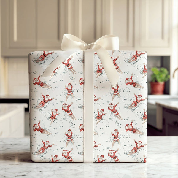 Humorous Santa Gift Wrap, Humorous Santa Snow Angels Wrapping Paper, Whimsical Christmas Wrapping Paper, Novelty Holiday Gift