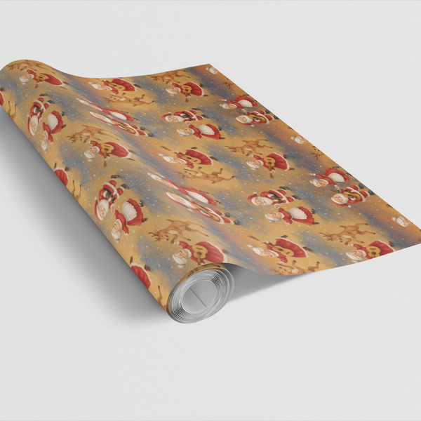 Vintage Christmas Gift Wrap, Retro Santa and Mrs Claus Wrapping Paper, Nostalgic Holiday Paper Roll, Xmas Gift Wrap, Winter W