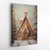 Snowy Gingerbread Winter Print, Gingerbread House Church Wall Art, Gingerbread Landscape Poster, Christmas Digital Download, Holiday Decor