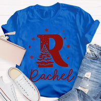 Custom Name Snowflakes Graphic Tee, Personalized Christmas Tree T-Shirt, Family Matching Christmas Shirt, Custom Holiday Tree Present