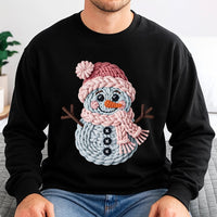 Faux Crochet Snowman Crewneck, Christmas Snowman Sweatshirt, Adorable Knit Aesthetic Holiday Sweater, Comfy Winter Snowman Pullover Present