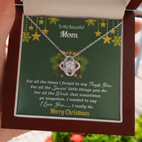 Christmas Love Knot Necklace, Love Knot Necklace for Mom, Sentimental Mother Necklace, Holiday Message Card Jewelry, 14k White Gold Pendant