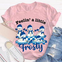 Humorous Christmas Snowman T-Shirt, Feelin a Little Frosty Snowman Shirt, Retro Holiday Graphic Tee, Adorable Winter Snowman Xmas Crew Tee