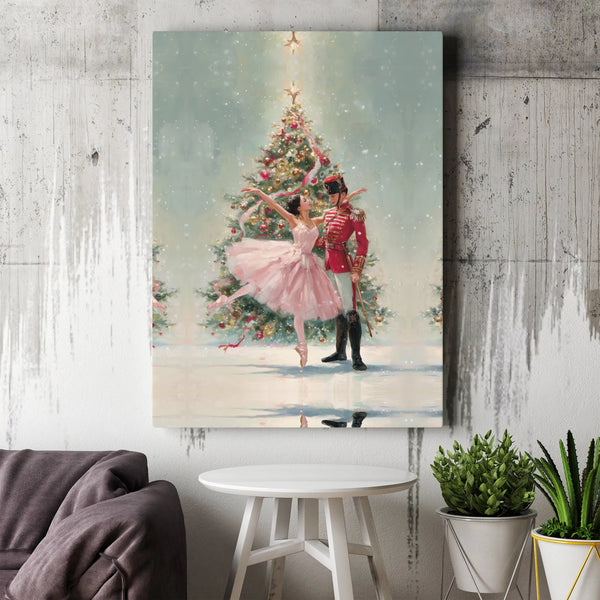 Ballerina and Prince Christmas Canvas Print, Nutcracker Ballet Canvas Art, Holiday Tree Wall Art, Christmas Ballet Canvas, Da