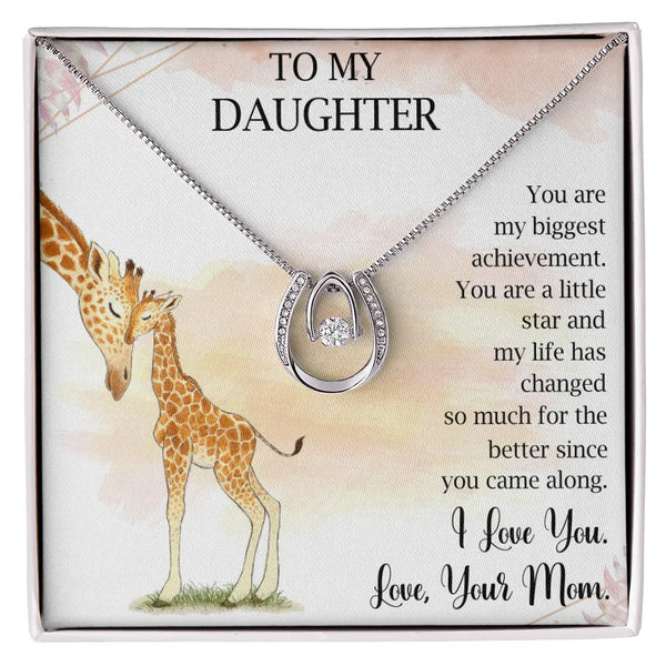 Dancing Crystal Pendant Necklace, To My Daughter Horseshoe Necklace, Lucky Horseshoe Charm Necklace, Graduation Christmas Pre