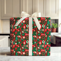 Modern Folk Art Gift Wrap, Geometric Christmas Wrapping Paper, Abstract Tree and Star Wrapping Paper, Red Scandinavian Xmas Gift Wrap Roll