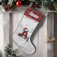 Buffalo Plaid Monogram Stocking, Personalized Letter A Christmas Stocking, Custom Name Holiday Stocking, Rustic Family Christmas Stocking