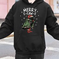 Humorous Crow Santa Sweatshirt, Merry F-Caw-F Christmas Hoodie, Bird Lover Xmas Pullover Hoodie, Holiday Graphic Hooded Sweater, Winter Present