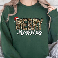 Holiday Pattern Crewneck, Merry Christmas Leopard Print Sweatshirt, Buffalo Plaid Animal Print Sweater, Festive Xmas Pullover