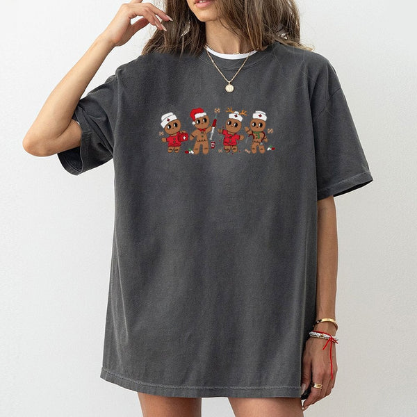 Adorable Holiday Nurse T-Shirt, Christmas Nurse Gingerbread Shirt, Medical Graphic Tee, Healthcare Worker Shirt, Festive Chri