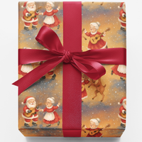 Vintage Christmas Gift Wrap, Retro Santa and Mrs Claus Wrapping Paper, Nostalgic Holiday Paper Roll, Xmas Gift Wrap, Winter Wrapping Paper