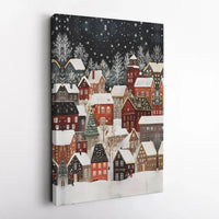 Comfy Festive Winter Holiday Town Wall Decor, Snowy Christmas Village Wonderland Canvas Art, Seasonal Scenic Town, Christmas Village Canvas