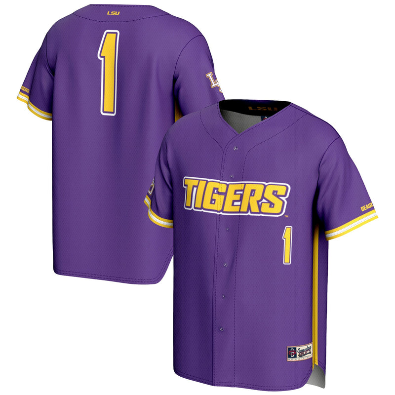 #1 LSU Tigers Lightweight Baseball Fashion Jersey - Purple