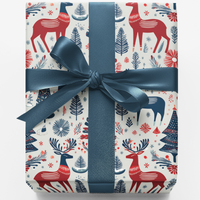 Scandi Christmas Holiday Gift Wrap, Nordic Reindeer Wrapping Paper, Folk Art Winter Wrapping Paper, Festive Season Present Paper Roll