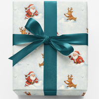 Humorous Christmas Gift Wrap, Santa vs Reindeer Snowball Fight Wrapping Paper, Adorable Holiday Wrapping Paper, Winter Snow Scene Gift Wrap Roll