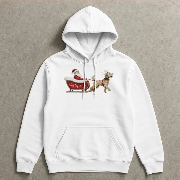 Doodle Santa Sleigh Graphic Sweatshirt, Goldendoodle Christmas Hoodie, Adorable Dog Mom Holiday Pullover, Winter Dog Lover Ho