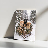 Labrador Beagle Winter Sled Wall Art, Dogs in Christmas Sleigh Canvas, Snowy Forest Dog Canvas Print, Rustic Holiday Dog Wall Decor