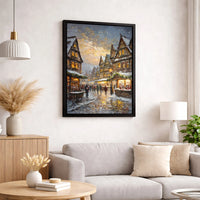 Snowy European Old Town Canvas Art, Christmas Market Canvas Print, Festive Winter Oil Painting Canvas, Comfy Holiday Wall Decor, Xmas Present