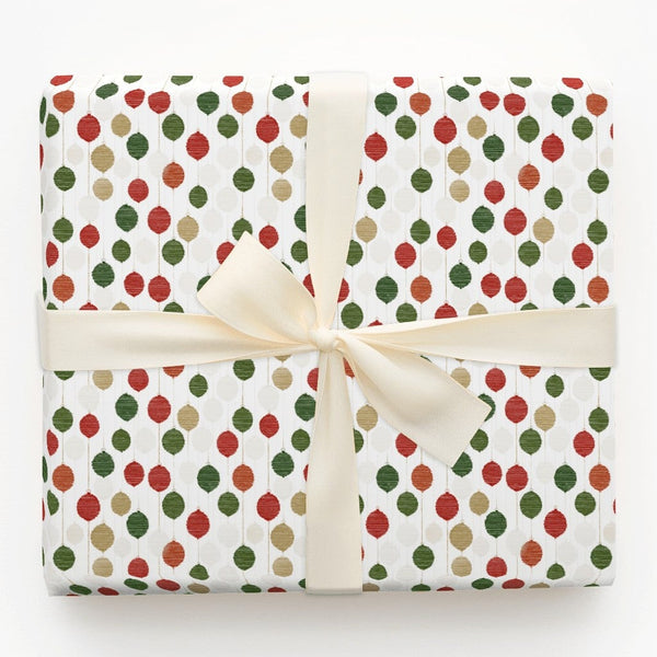 Festive Holiday Baubles Gift Wrap, Ikat Ornaments Christmas Wrapping Paper, Colorful Geometric Xmas Wrapping Paper, Modern Pr