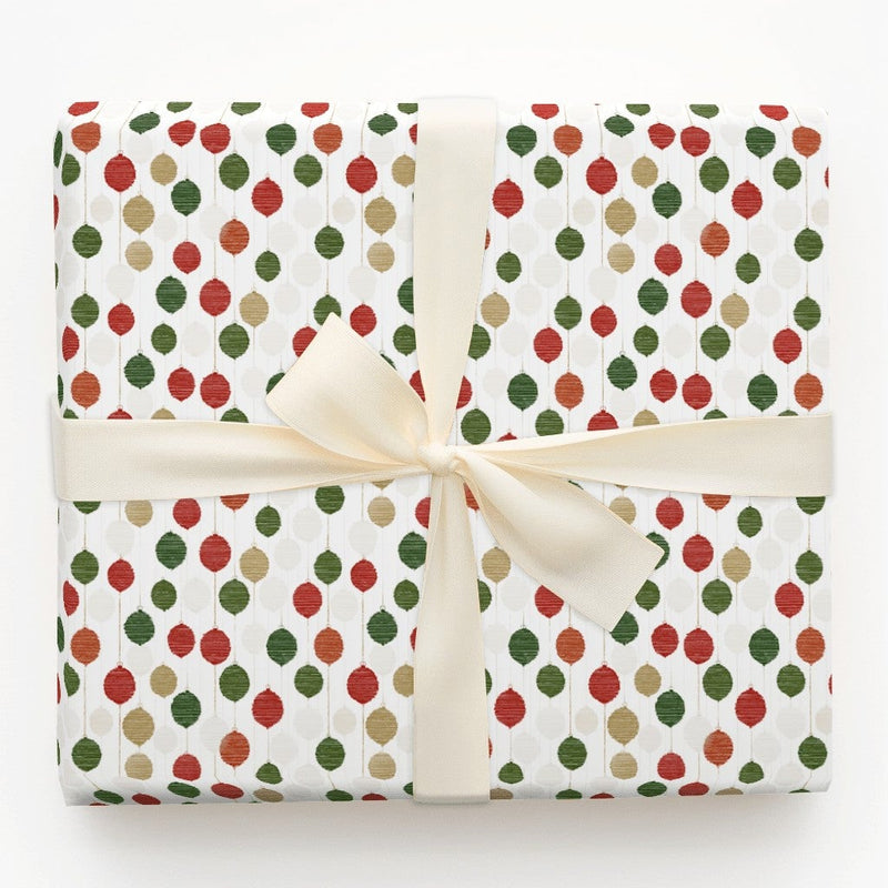 Festive Holiday Baubles Gift Wrap, Ikat Ornaments Christmas Wrapping Paper, Colorful Geometric Xmas Wrapping Paper, Modern Present Packaging