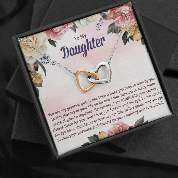 Two-Tone Cubic Zirconia Pendant Necklace, Interlocking Heart Necklace, Sentimental Birthday Christmas Present for Daughter fr