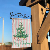 Pink Mint Stripe Xmas Yard Flag, Vintage Sleigh Merry Christmas Garden Flag, Retro Tree Outdoor Flag, Festive Holiday Lawn Porch Banner
