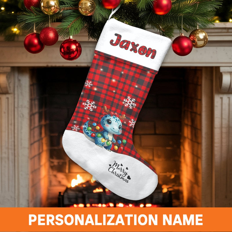 Personalized Dragon Holiday Stocking, Adorable Dragon Christmas Stocking, Custom Name Kids Christmas Stocking, Festive Family Holiday Stocking