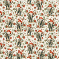 Poinsettia Holiday Wrapping Paper, Santa Elephant Christmas Wrapping Paper, Adorable Animals Gift Wrapping Paper, Kids Winter Present Wrap