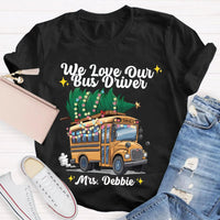 Custom Name Bus Driver Shirt, Personalized School Bus Christmas Tree T-Shirt, Holiday School Bus Tee, Christmas Tree Graphic Teacher Shirt